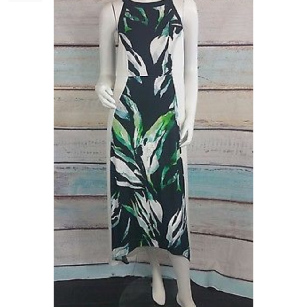 Green and Black Floral Midi Gown